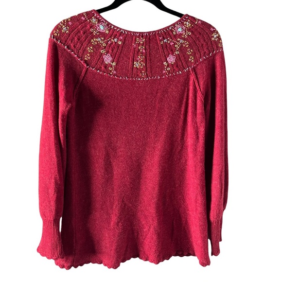 Free people burgundy floral embroidered wool pullover babydoll sweater size XS - Picture 2 of 5